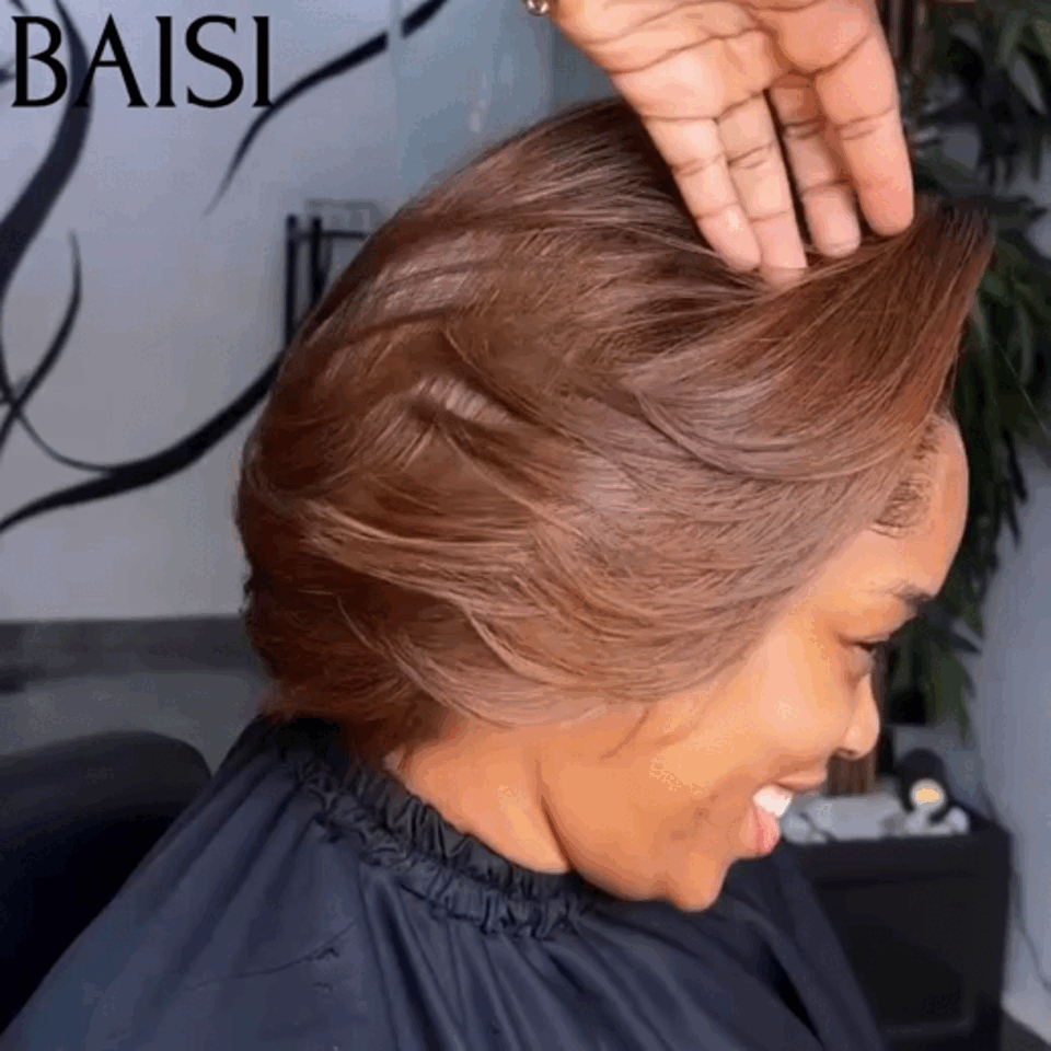 BAISI 13X4 Straight Bob Wig 10 Inches In Brown #1B4 Pre-Plucked No Glue Needed in 100% Raw Hair Lace Already Cut FR38