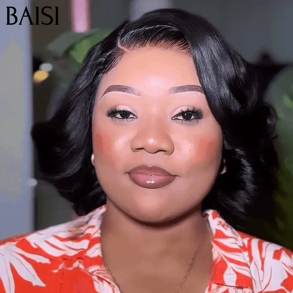 BAISI Perruque 4X4 Pixie Egg Curls Raie sur le côté 1B# 89€ en 100% Cheveux Humains