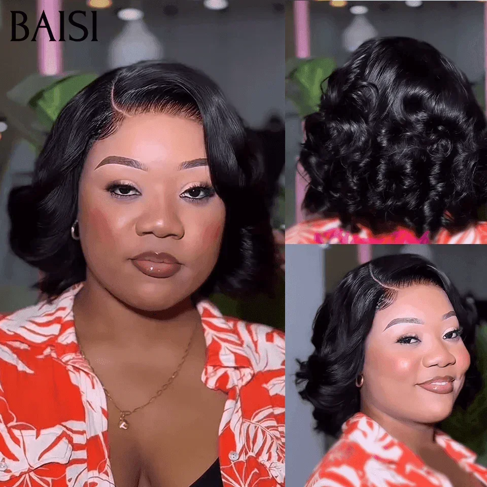 BAISI Perruque 4X4 Pixie Egg Curls Raie sur le côté 1B# 89€ en 100% Cheveux Humains