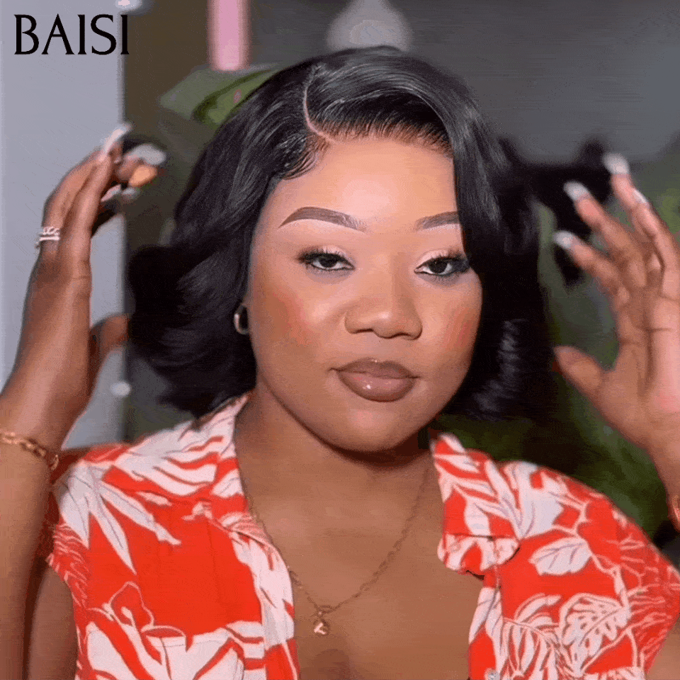 BAISI Perruque 4X4 Pixie Egg Curls Raie sur le côté 1B# 89€ en 100% Cheveux Humains