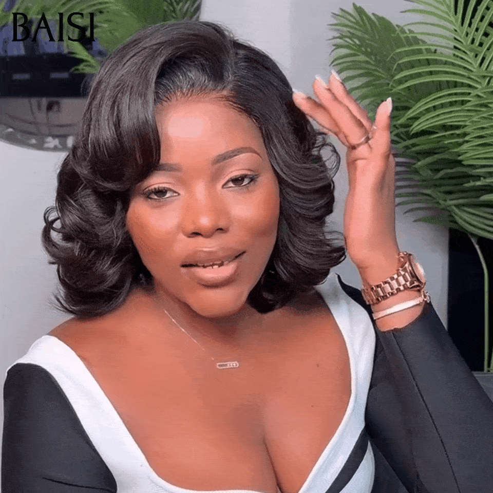 BAISI Perruque 4X4 Pixie Egg Curls 10 Pouces Raie sur le côté 1B# 86€ en 100% Cheveux Humains FR38