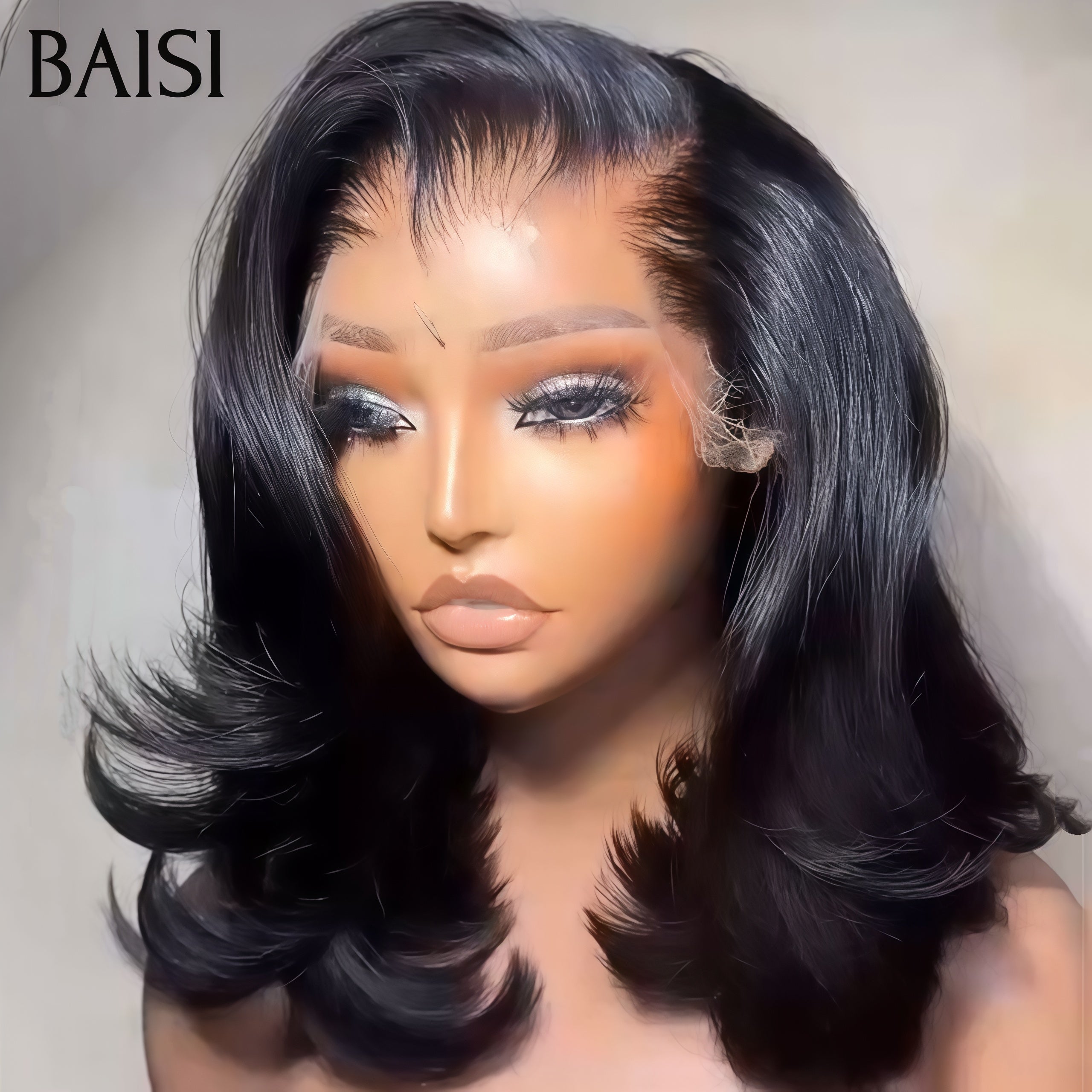 BAISI perruques 69€ 13X4 lace frontal body wave ou lisse bob 14 pouces noir en 100% Cheveux Humains FR38