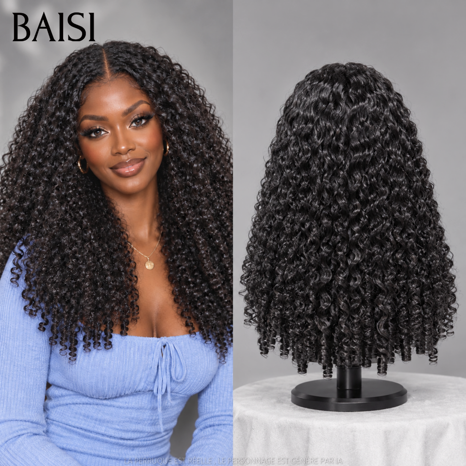 BAISI 13x4 Lace Perruque Srping Curl Longue 16Pouces Promotion 155€ Couleur Noir 1B# Satisfaction Garantie en 100% Cheveux humains