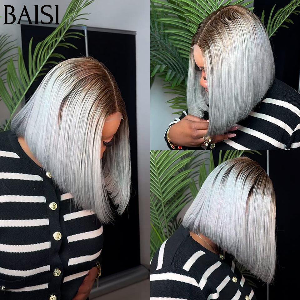 BAISI Collection Poivre et Sel Perruque Lisse DE luxe Bob 2x6 Lace 100% Vietname Hair en couleur #4/Gris SDD BONE STRAIGHT En 100% Vrais Cheveux Humains
