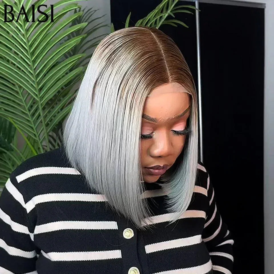 BAISI Collection Poivre et Sel Perruque Lisse DE luxe Bob 2x6 Lace 100% Vietname Hair en couleur #4/Gris SDD BONE STRAIGHT En 100% Vrais Cheveux Humains