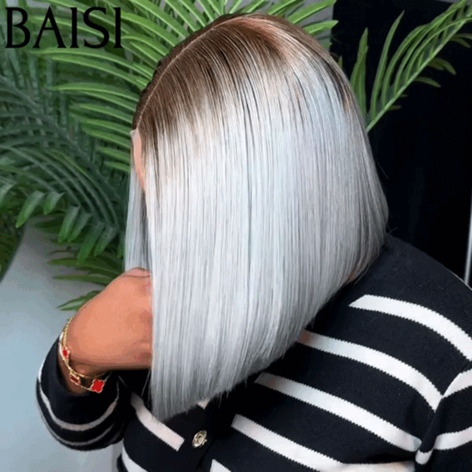 BAISI Collection Poivre et Sel Perruque Lisse DE luxe Bob 2x6 Lace 100% Vietname Hair en couleur #4/Gris SDD BONE STRAIGHT En 100% Vrais Cheveux Humains