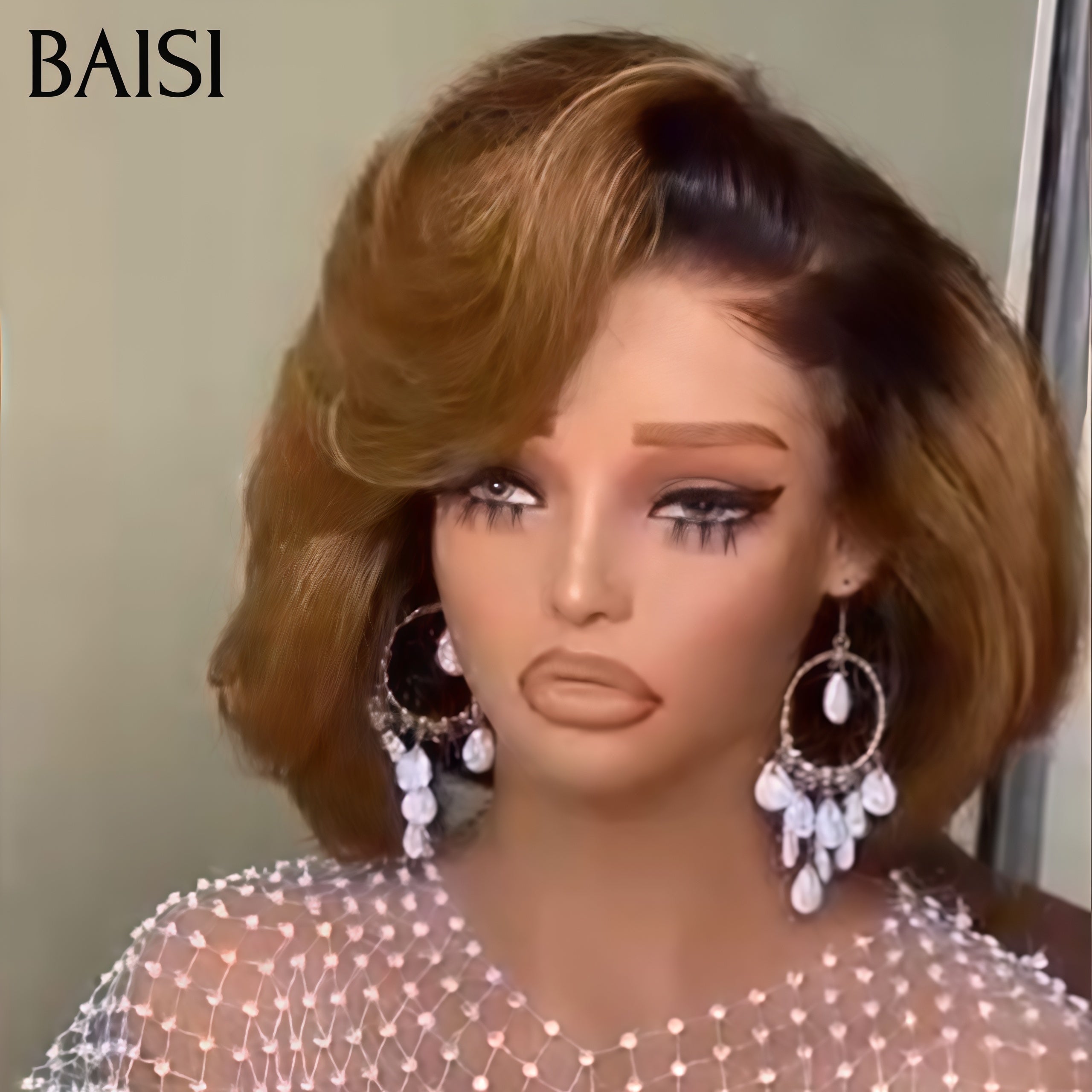 BAISI 13X4 Lace Frontal Perruque Bouclée Wave 69€ pixie Qualité TOP en Couleur Mixte miel en 100% Cheveux Humains