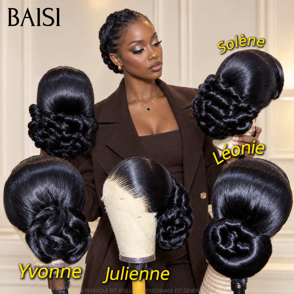 BAISI Coiffure de luxe 4 styles de perruques 13x4 lace frontal différents Mariage noir Prête à porter chignon et personalisation comme sur la vidéo 100% identique avec lace frontale événement spécial
