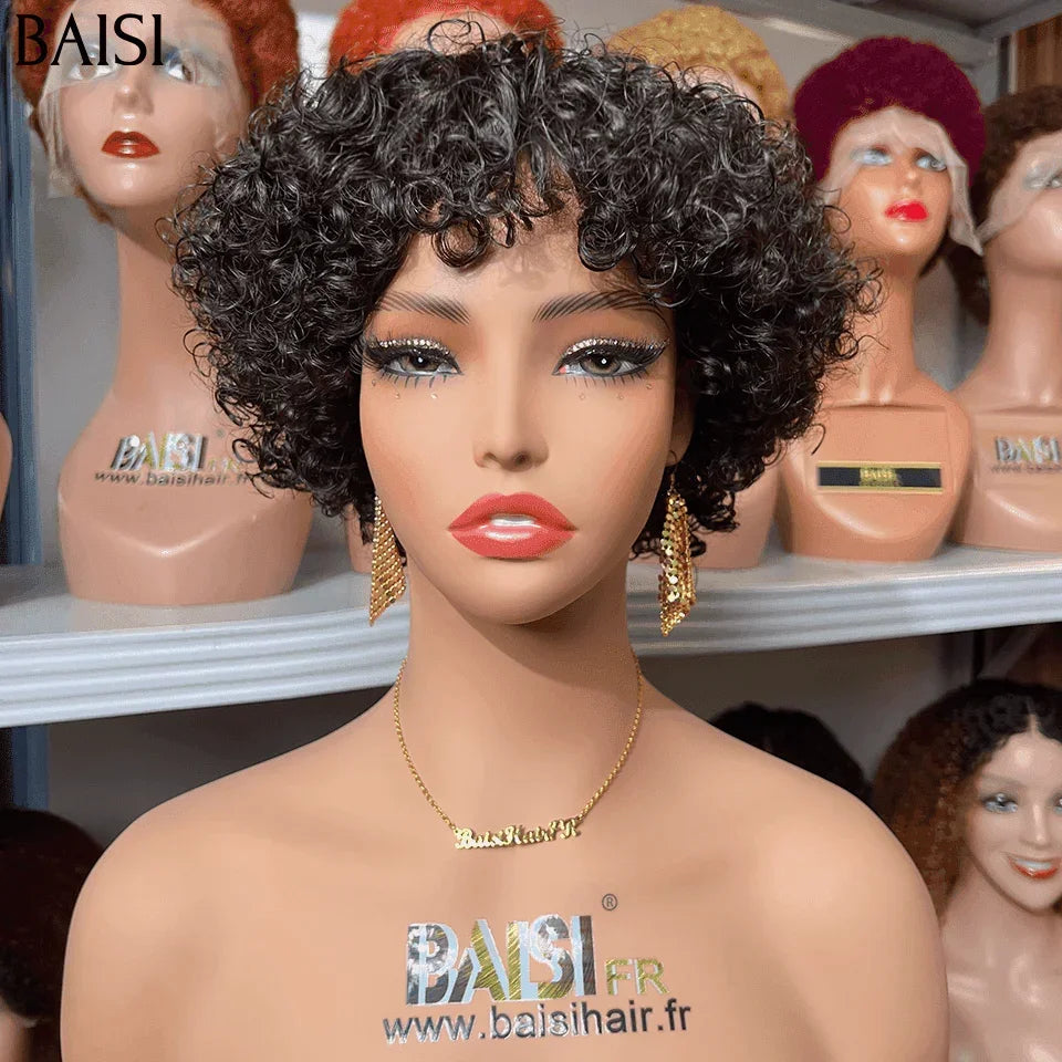 BAISI kleiner maschineller Schnitt 45€ lockige Welle mit Pony ohne Spitze Promotion VIP-Angebot