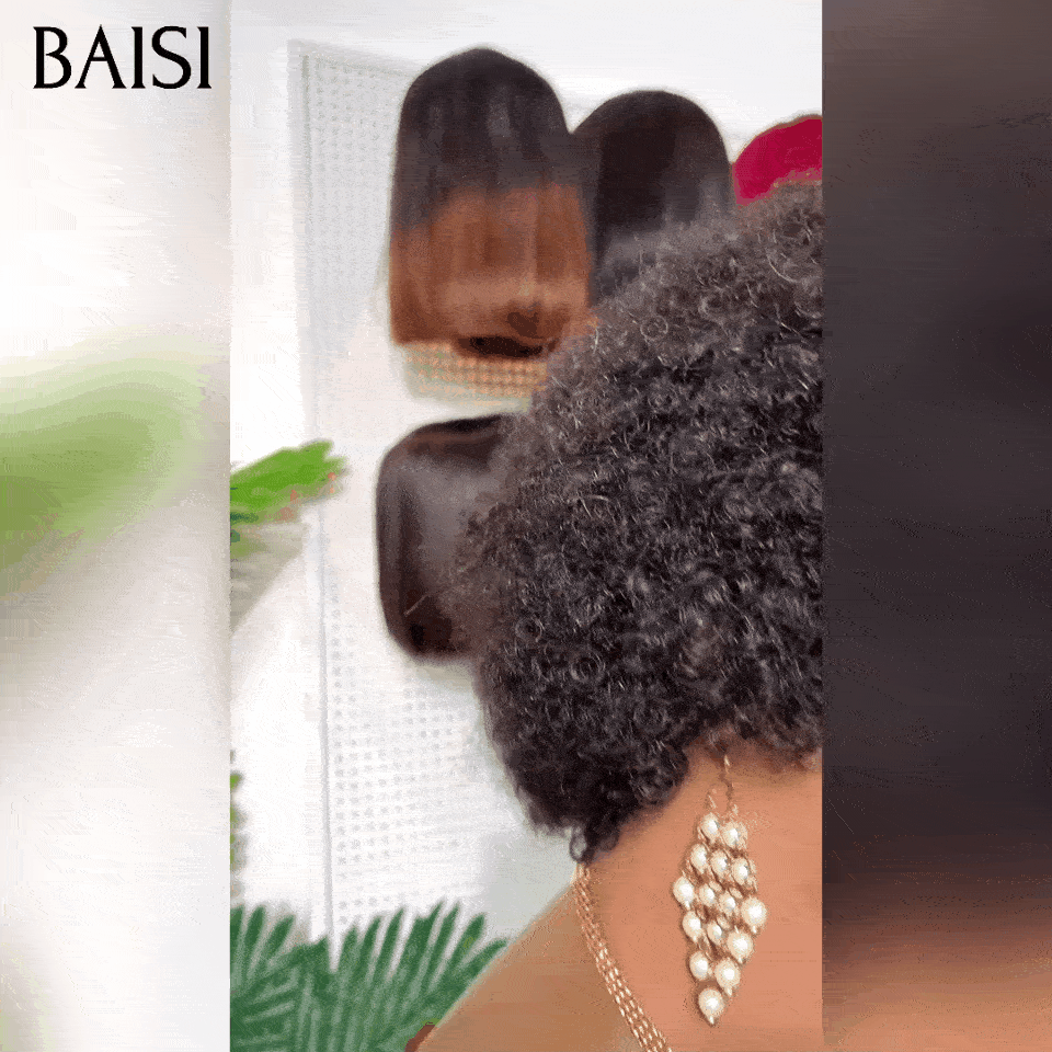 BAISI Bob Afro Curly 45€ schwarz ohne Kleber ohne Spitze aus 100 % Echthaar, maschinell hergestellt FR38