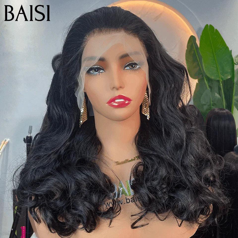 BAISI 13X4 Luxury Natural Wave Wigs 175€ 20 inches in BLACK Color 300% A1 density Made by hair double drawn virgin hair volume in 100% Human Hair BS65