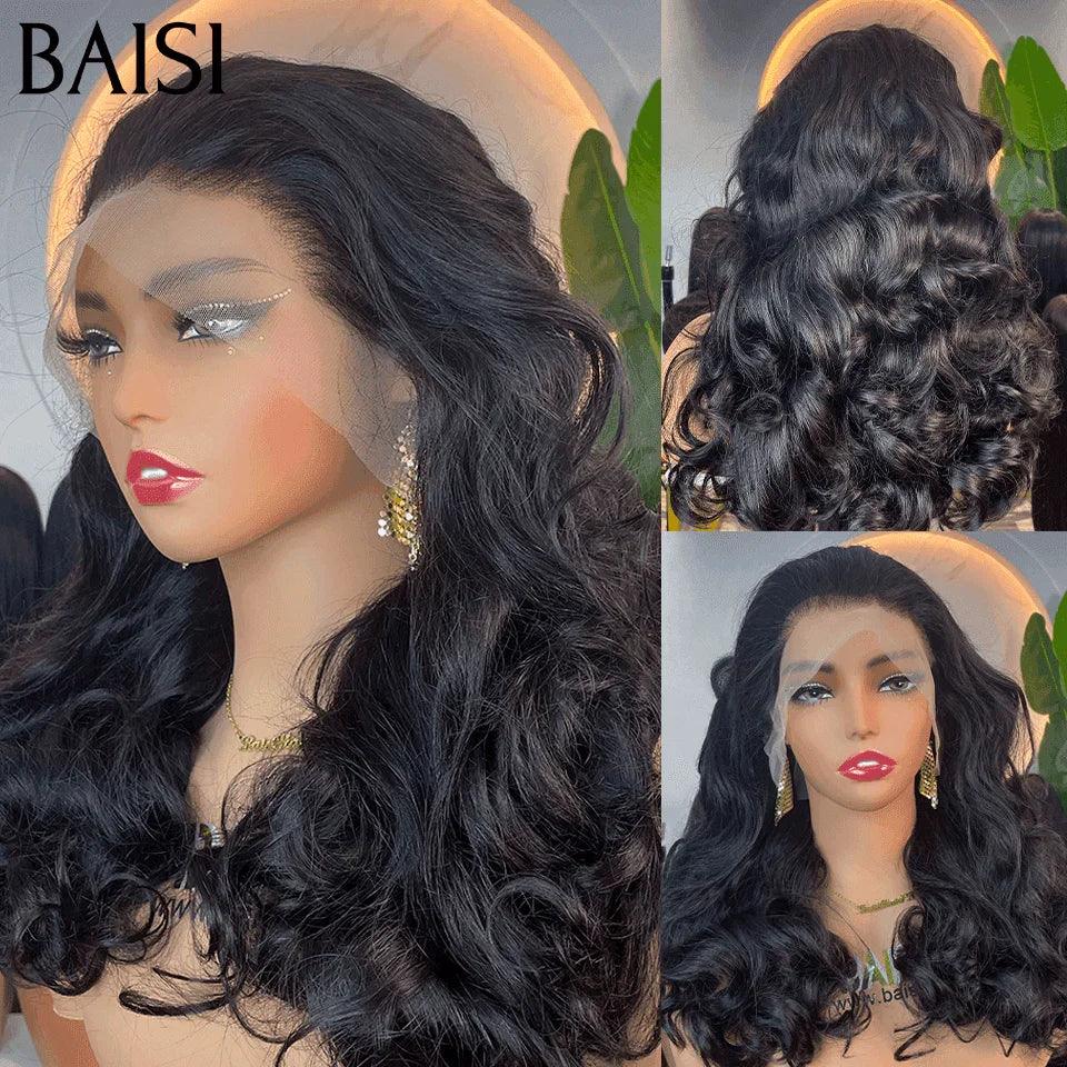 BAISI 13X4 Luxury Natural Wave Wigs 175€ 20 inches in BLACK Color 300% A1 density Made by hair double drawn virgin hair volume in 100% Human Hair BS65