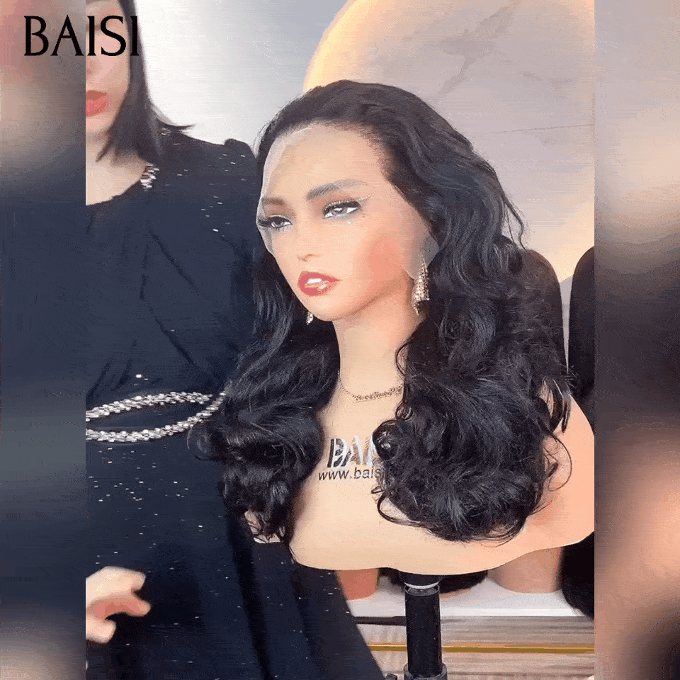BAISI 13X4 Luxury Natural Wave Wigs 175€ 20 inches in BLACK Color 300% A1 density Made by hair double drawn virgin hair volume in 100% Human Hair BS65