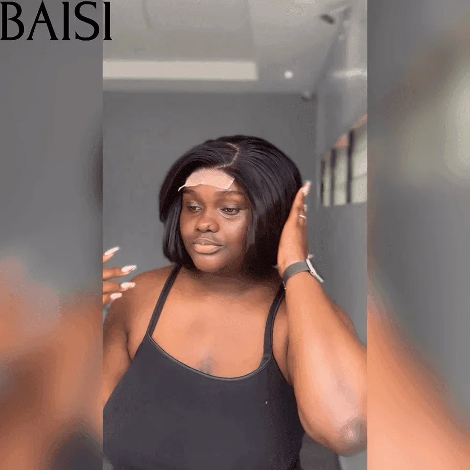BAISI 4X4 Straight BOB Wig Side Parting 1B# €75 in 100% Human Hair
