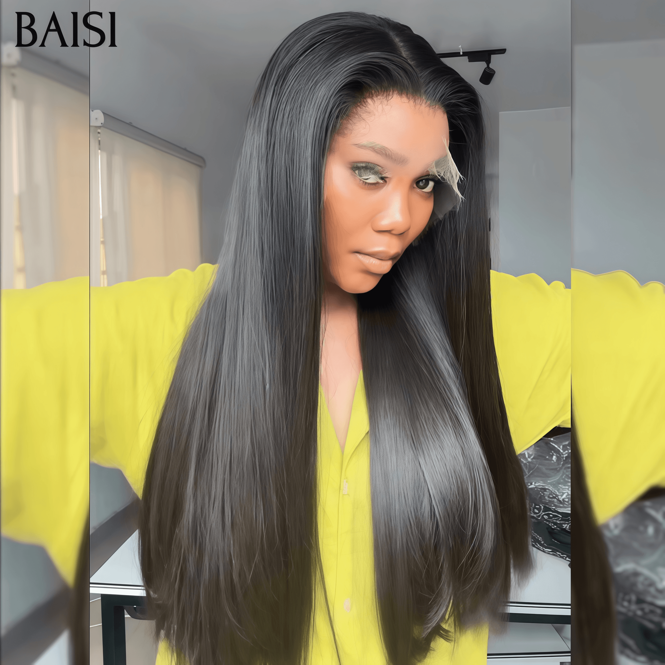 BAISI SDD 100% Vietnamese Hair Perruques de Luxe 13X4 Lace Perruque Noir Lisse en 100% Cheveux Humains 300% densité plus de 20 ans d' utilisations VIP100