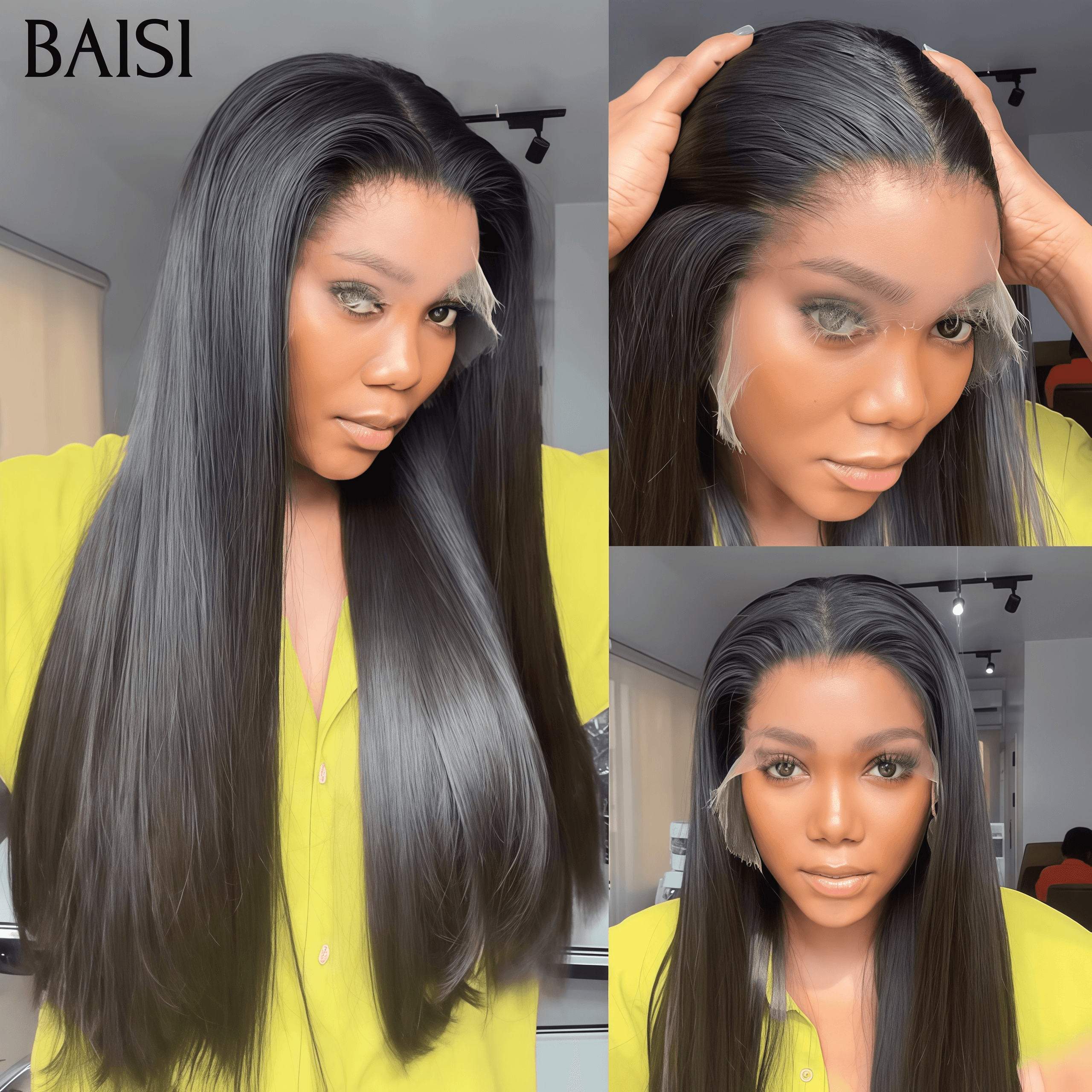 BAISI SDD 100% Vietnamese Hair Perruques de Luxe 13X4 Lace Perruque Noir Lisse en 100% Cheveux Humains 300% densité plus de 20 ans d' utilisations VIP100