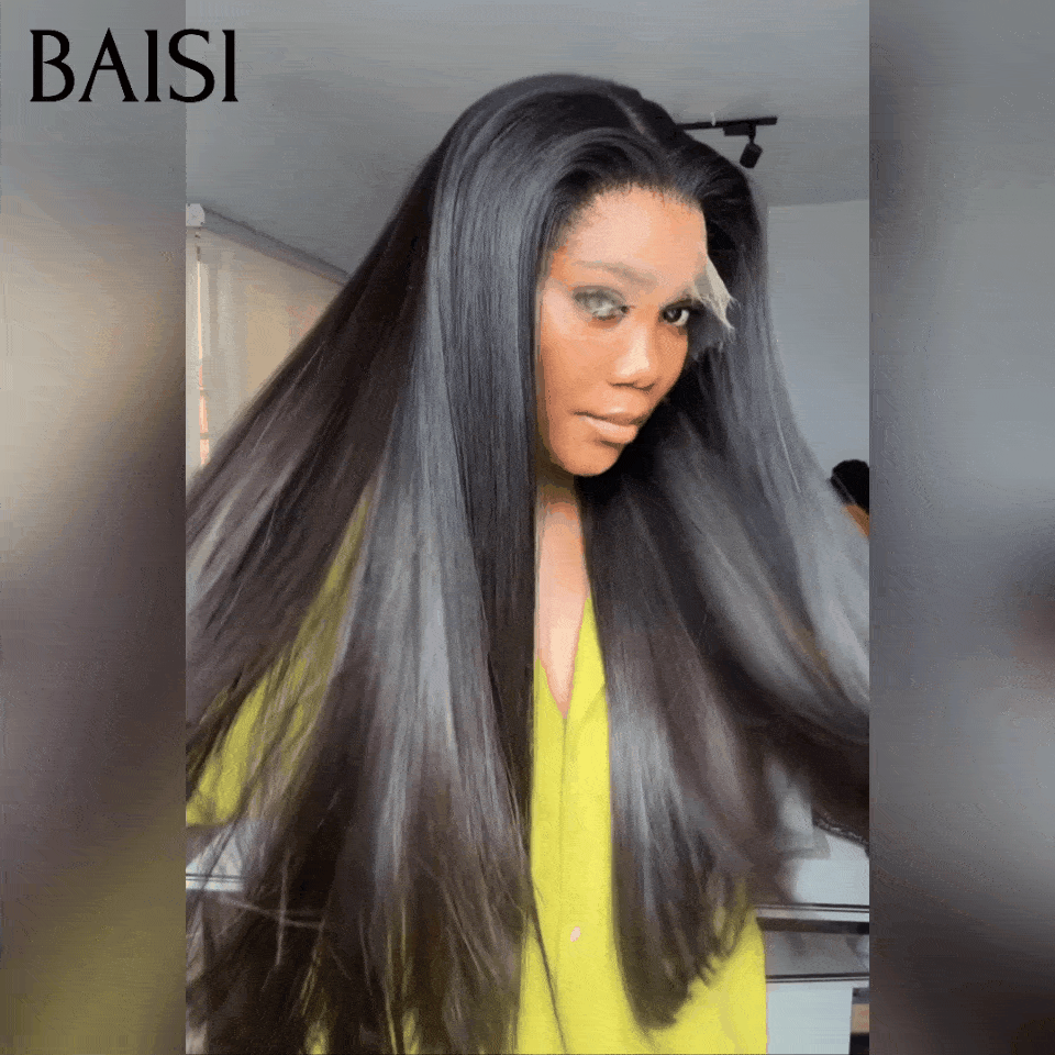 BAISI SDD 100% Vietnamese Hair Perruques de Luxe 13X4 Lace Perruque Noir Lisse en 100% Cheveux Humains 300% densité plus de 20 ans d' utilisations VIP100
