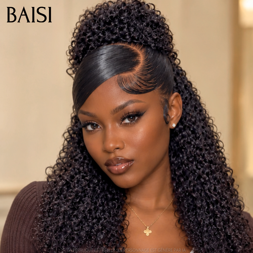 BAISI 13x4 Lace Perruque Déjà Coiffée Longue Magnifique Curly Demi Chignon Bouquet de Fleur 150€ Seulement 100% Identiquee Qualité Garantie en 100% Cheveux humains