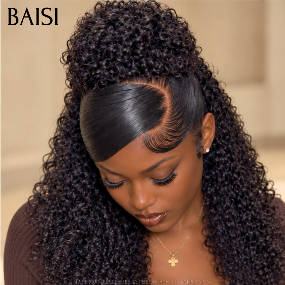 BAISI 13x4 Lace Perruque Déjà Coiffée Longue Magnifique Curly Demi Chignon Bouquet de Fleur 150€ Seulement 100% Identiquee Qualité Garantie en 100% Cheveux humains