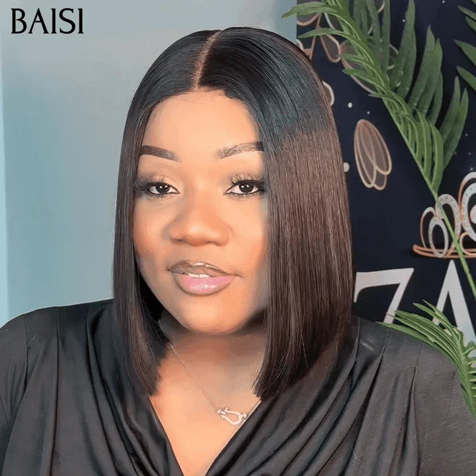 BAISI Perruques de Luxe 2X6 Lace Perruque BOB Noir Lisse 10 Pouce 88€ en 100% Cheveux Humains Vietnam Hair 250% densité plus de 20 ans d' utilisations