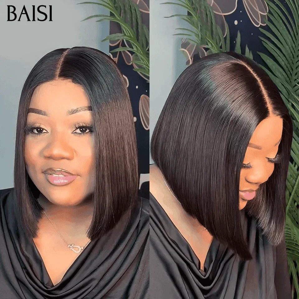 BAISI Perruques de Luxe 2X6 Lace Perruque BOB Noir Lisse 10 Pouce 88€ en 100% Cheveux Humains Vietnam Hair 250% densité plus de 20 ans d' utilisations
