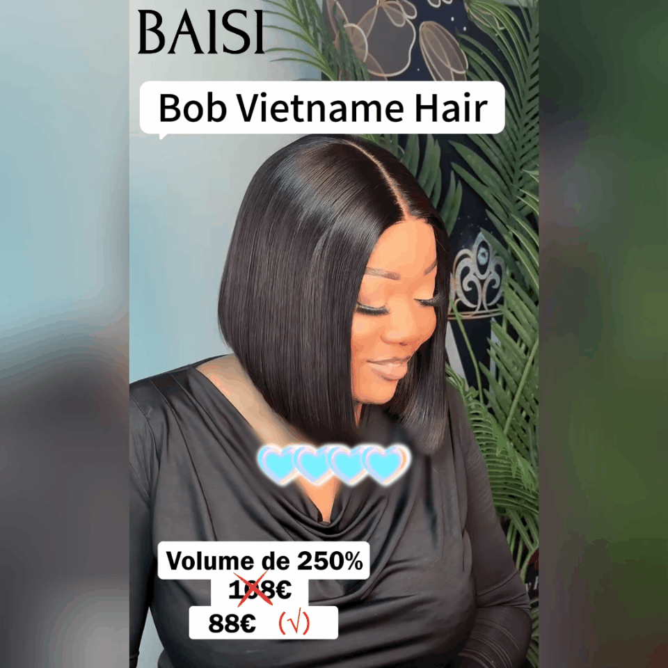 BAISI Perruques de Luxe 2X6 Lace Perruque BOB Noir Lisse 10 Pouce 88€ en 100% Cheveux Humains Vietnam Hair 250% densité plus de 20 ans d' utilisations