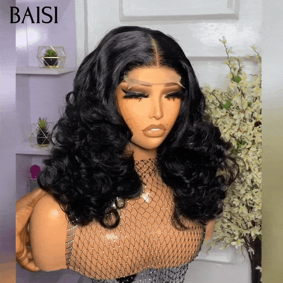 BAISI Perruque 4X4 Egg wave 1B# 148€ 16 pouces 250% haute densité personnalisé en 100% Cheveux Humains FR38