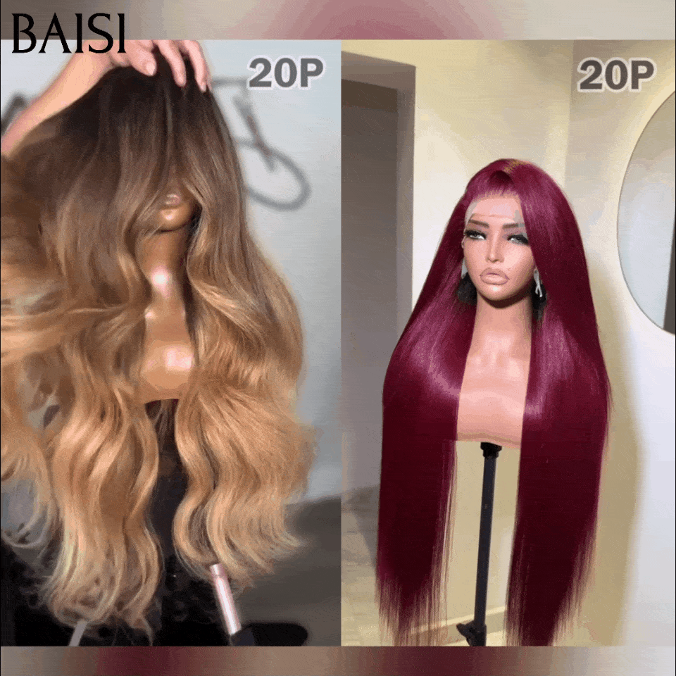 BAISI Prix en Gros 2 Perruque pour revendre 299€ 20 Pouces en 100% vrais cheveux humains 13X4 lace Couleurs personnalisées Marron et Bordeaux CODE: VIP100