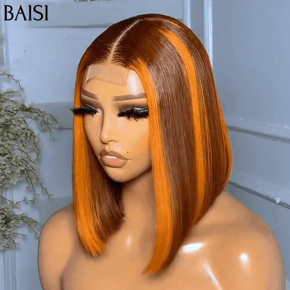 BAISI vente flash 3 perruques 239€ 2X6 lace Lisse NOIR et 2X6 lace Orange mix et boucle curl wave 12 Pouces en 100% vrais cheveux humains