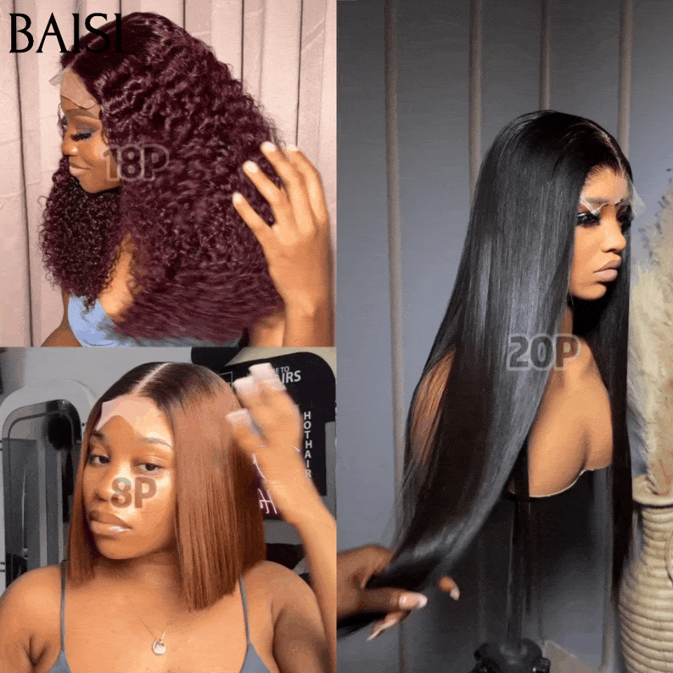 BAISI 3 Perücken 319 € halber Preis 4X4 gerade 20 Zoll und 2X6 gerade 8 Zoll und 4X4 Spitzenlockenwelle aus 100 % echtem Menschenhaar MP50