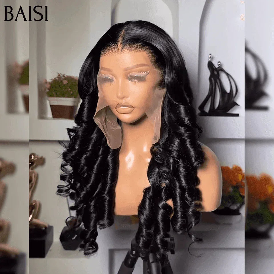 BAISI Offre Flash 13X4 Perruques de Luxe Naturelle Wave en Couleur NOIR 300% densité A1 Fabriquées par les cheveux double drawn mèches vièges volume en 100% Cheveux Humains