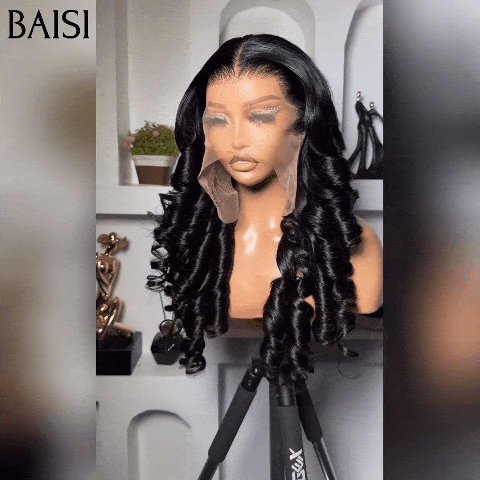 BAISI Offre Flash 13X4 Perruques de Luxe Naturelle Wave en Couleur NOIR 300% densité A1 Fabriquées par les cheveux double drawn mèches vièges volume en 100% Cheveux Humains