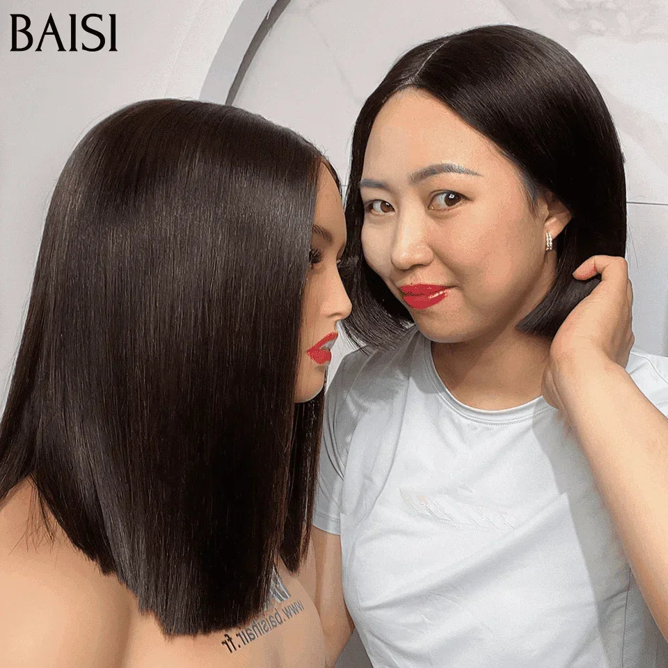 BAISI Perruque Combinée 2 Perruques pour revendre 145€ 2X6 lace BOB Lisse en 100% vrais cheveux humains VIP100