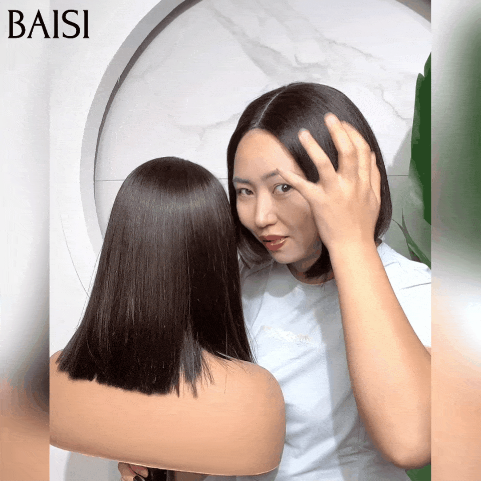 BAISI Perruque Combinée 2 Perruques pour revendre 145€ 2X6 lace BOB Lisse en 100% vrais cheveux humains VIP100