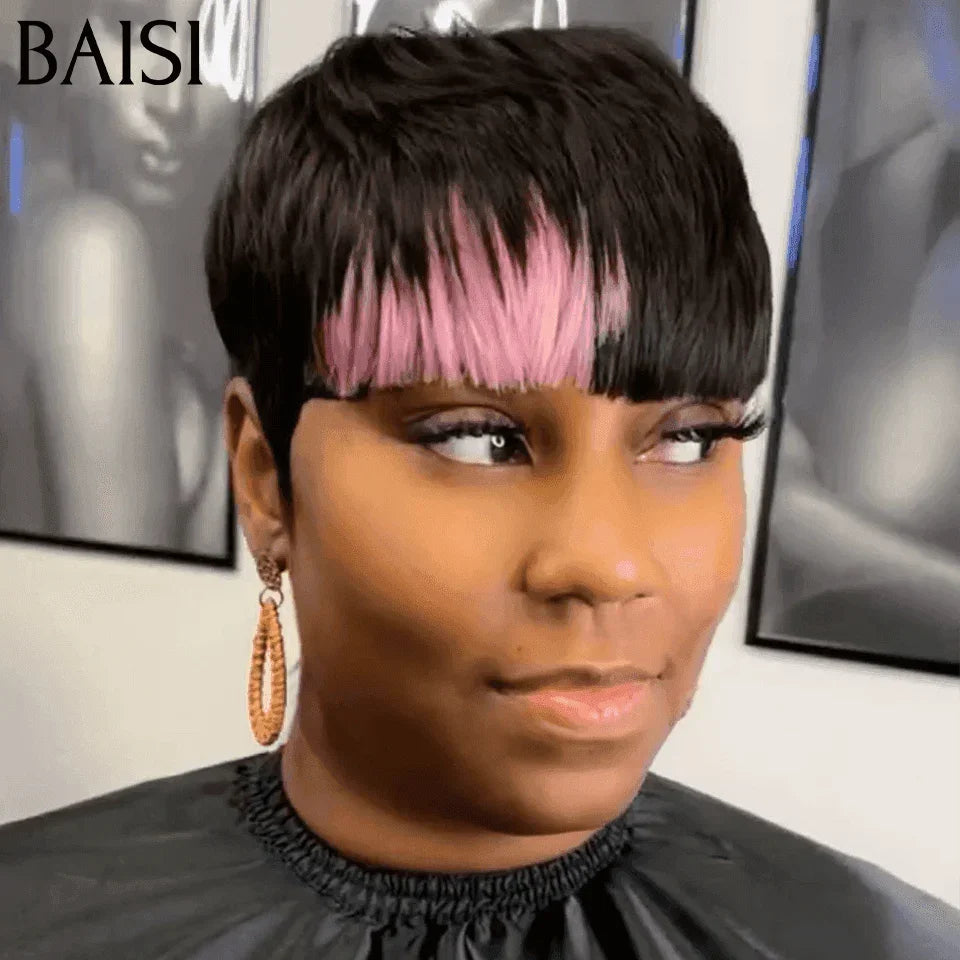 BAISI pixie Pixie Noir 40€ ou en Couleur NOIR Mix rose 45€ petite coupe fabriqué à la machine Sans Colle Sans Lace F-026