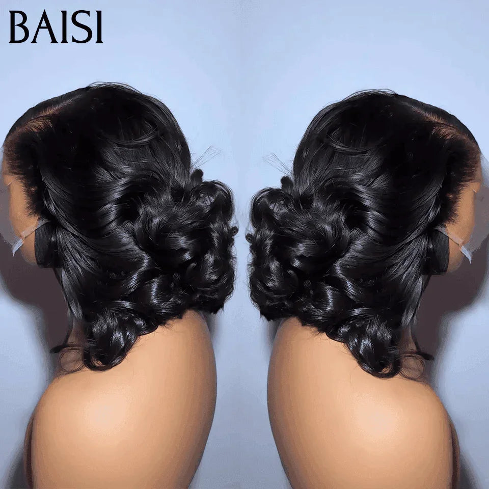 BAISI 13X4 BOB Egg Curls Side Parting Wig BLACK €76 in 100% Human Hair FR38