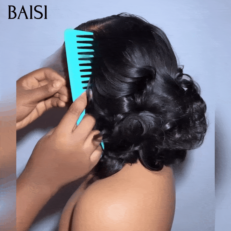 BAISI 13X4 BOB Egg Curls Side Parting Wig BLACK €76 in 100% Human Hair FR38