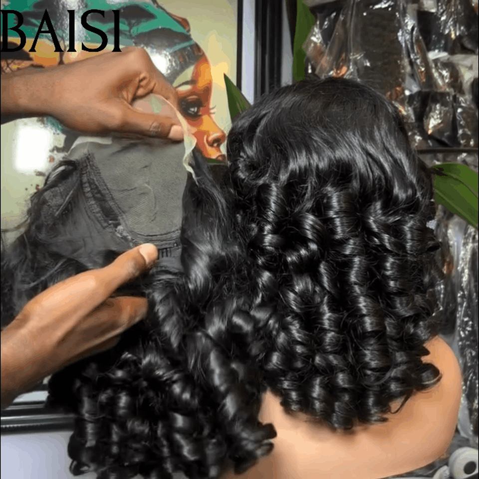 BAISI Offerta Flash 5x5 Parrucche Onde con Perdite di Lusso in Colore NERO Densità 300% A1 Realizzata con Capelli Doppio Volume di Capelli Vergini Disegnati in Capelli Umani al 100% FR38