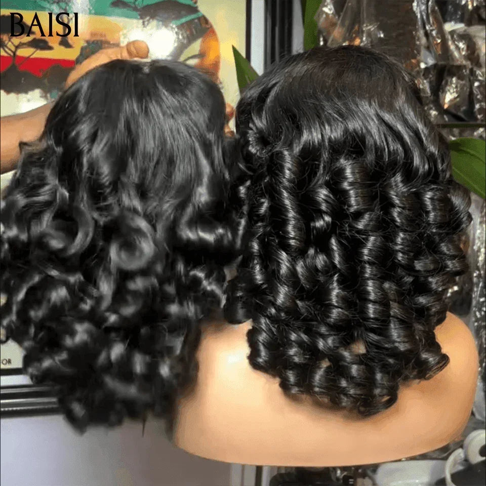 BAISI Offerta Flash 5x5 Parrucche Onde con Perdite di Lusso in Colore NERO Densità 300% A1 Realizzata con Capelli Doppio Volume di Capelli Vergini Disegnati in Capelli Umani al 100% FR38