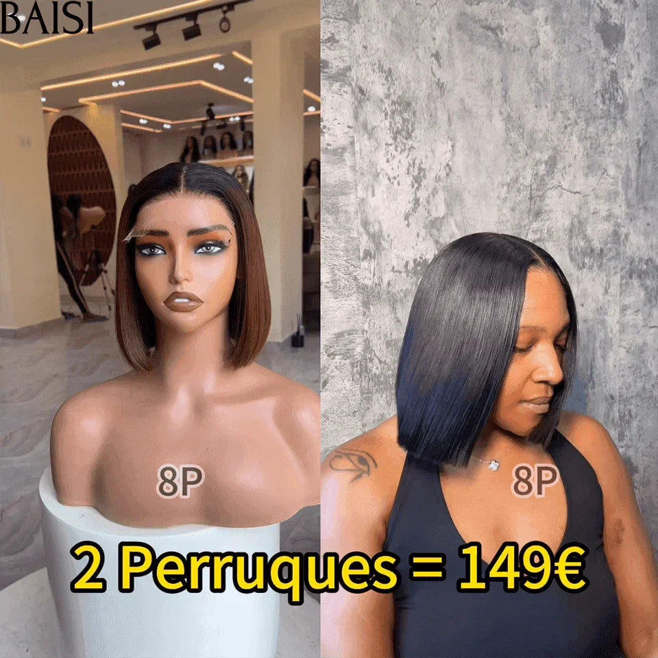 BAISI 2 Perruques bob 149€ 4X4 lace marron et 2X6 noir en 100% vrais cheveux humains