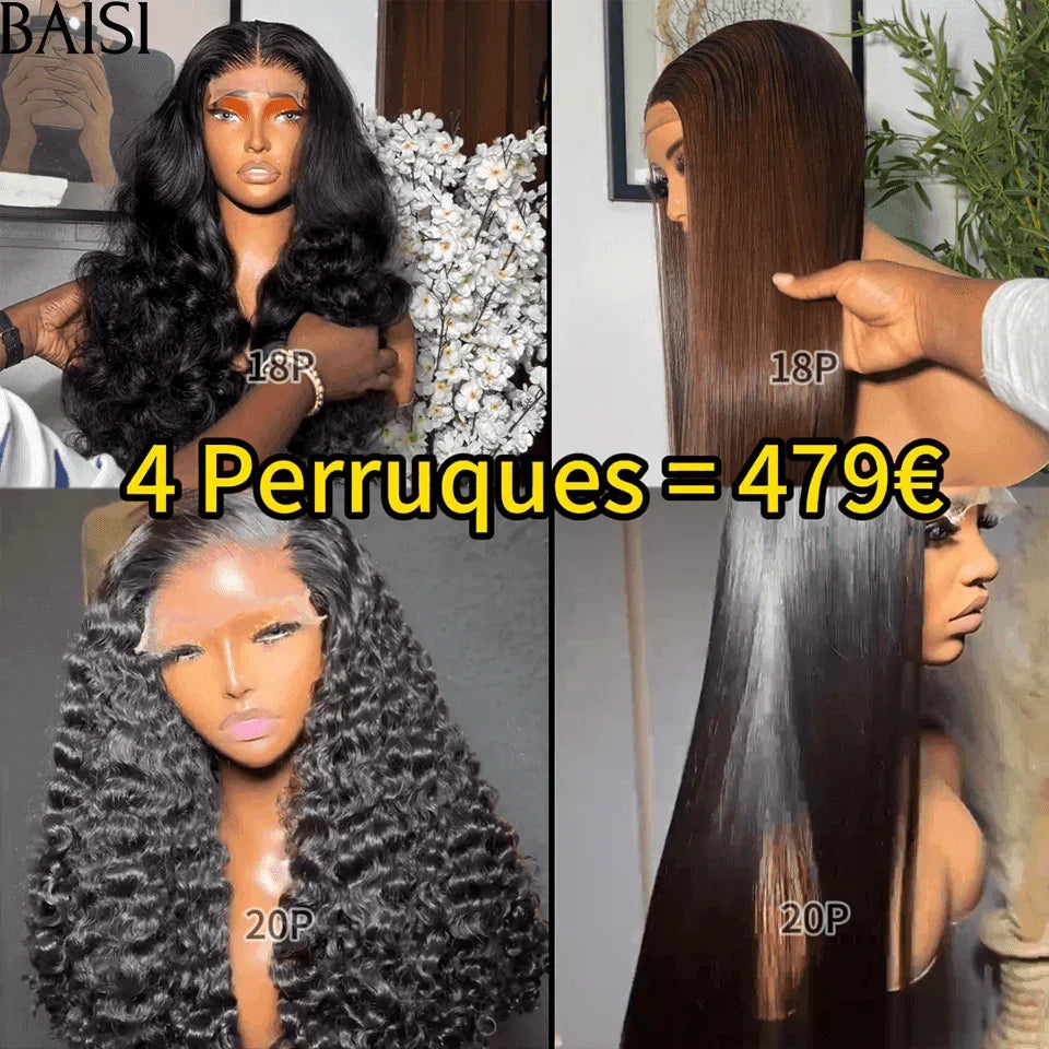 BAISI vente flash 4 perruques 479€ Lisse et curly wave de luxe 100% vrais cheveux humains CODE: FR20