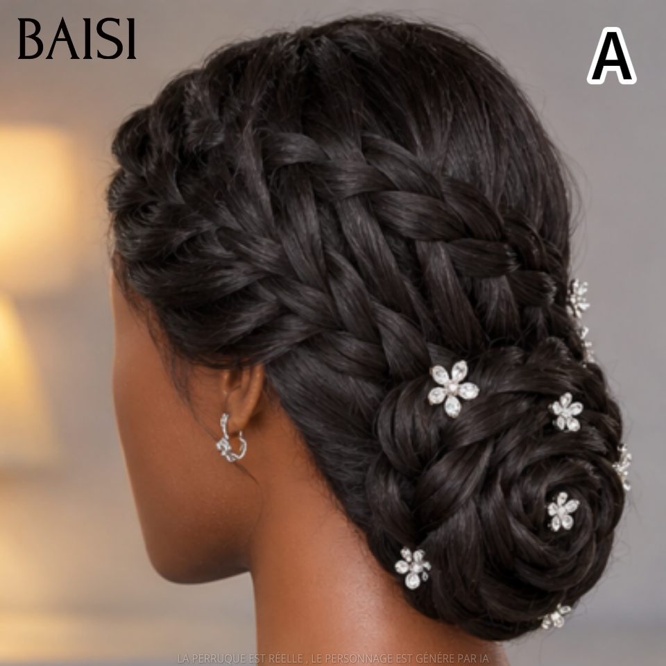 BAISI Coiffure de luxe Modèle A Mélissa Ou Modèle B Albertine Perruques Mariage Prête à porter chignon et personalisation comme sur la vidéo 100% identique avec lace frontale pour mariage ou événement spécial MP50