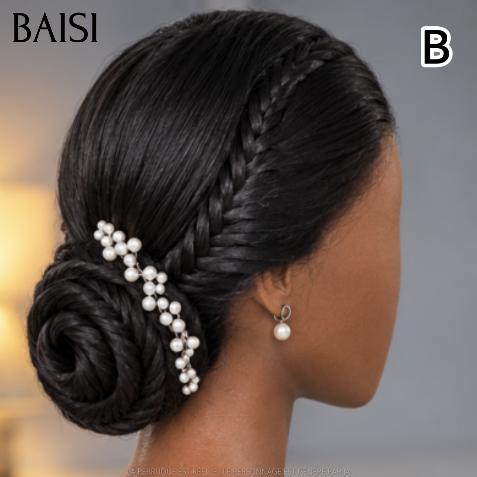 BAISI Coiffure de luxe Modèle A Mélissa Ou Modèle B Albertine Perruques Mariage Prête à porter chignon et personalisation comme sur la vidéo 100% identique avec lace frontale pour mariage ou événement spécial MP50