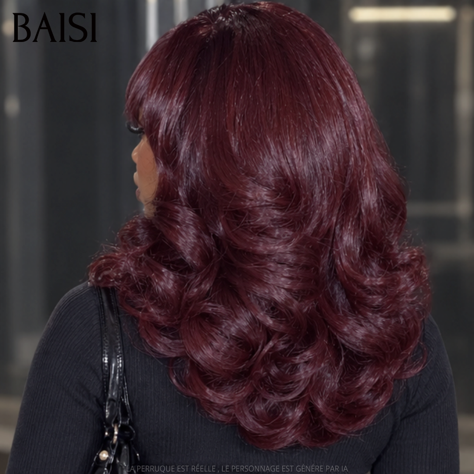 BAISI 13x4 Lace Perruque ACE Loose 18Pouces 155€ Boucle Permanente TOP Qualité Couleur Rouge Bordeaux 99J Sans Colle Facile A Porter en 100% Cheveux humains MP50