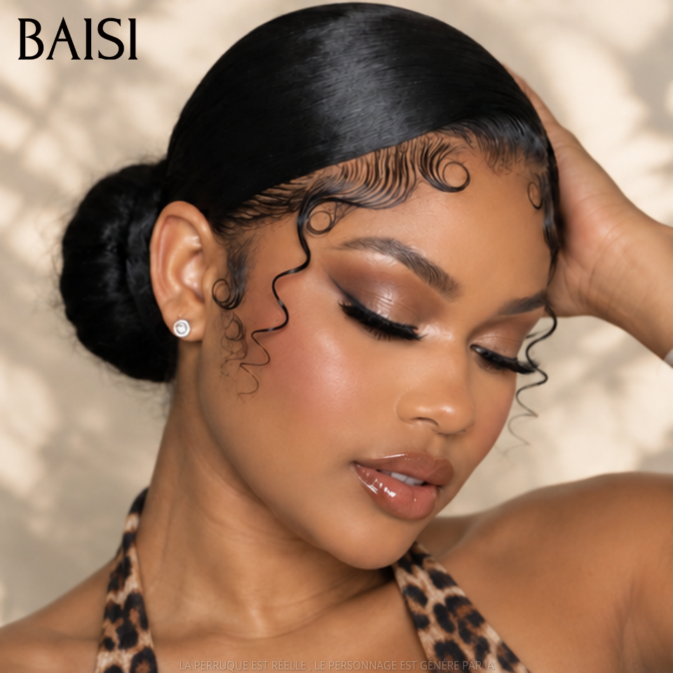 BAISI 13x4 Lace Perruque Bob Coiffée Comme la photo 85€ Couleur Noir 1B# Lisse 100% Identique en 100% Cheveux humains MP50