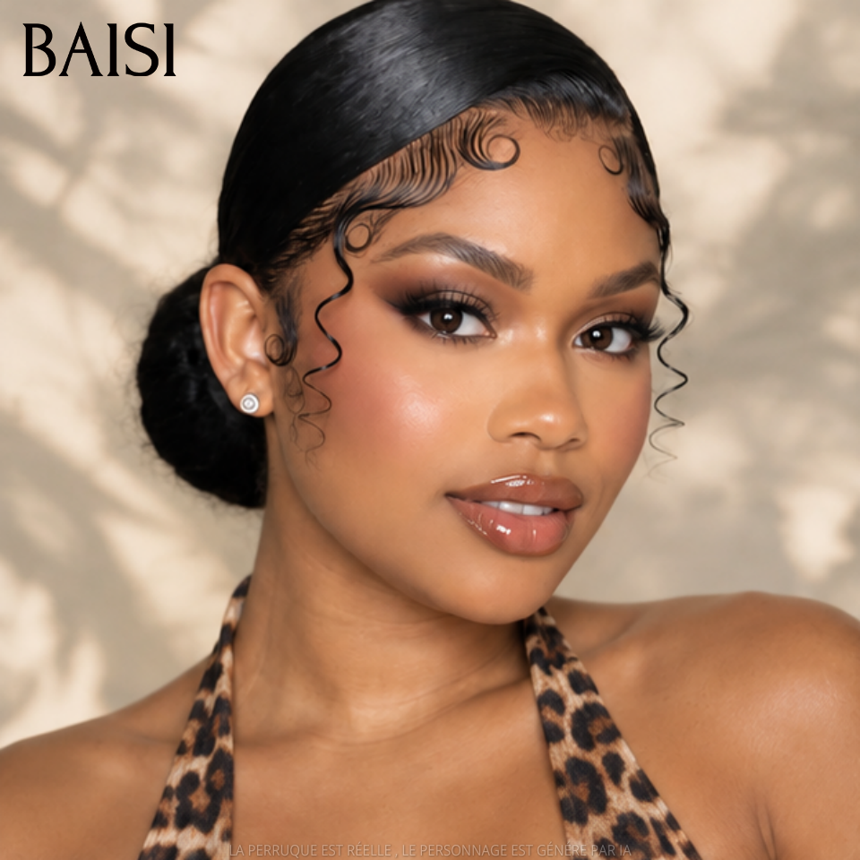 BAISI 13x4 Lace Perruque Bob Coiffée Comme la photo 85€ Couleur Noir 1B# Lisse 100% Identique en 100% Cheveux humains MP50