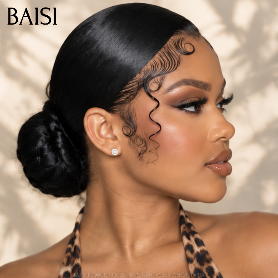 BAISI 13x4 Lace Perruque Bob Coiffée Comme la photo 85€ Couleur Noir 1B# Lisse 100% Identique en 100% Cheveux humains MP50