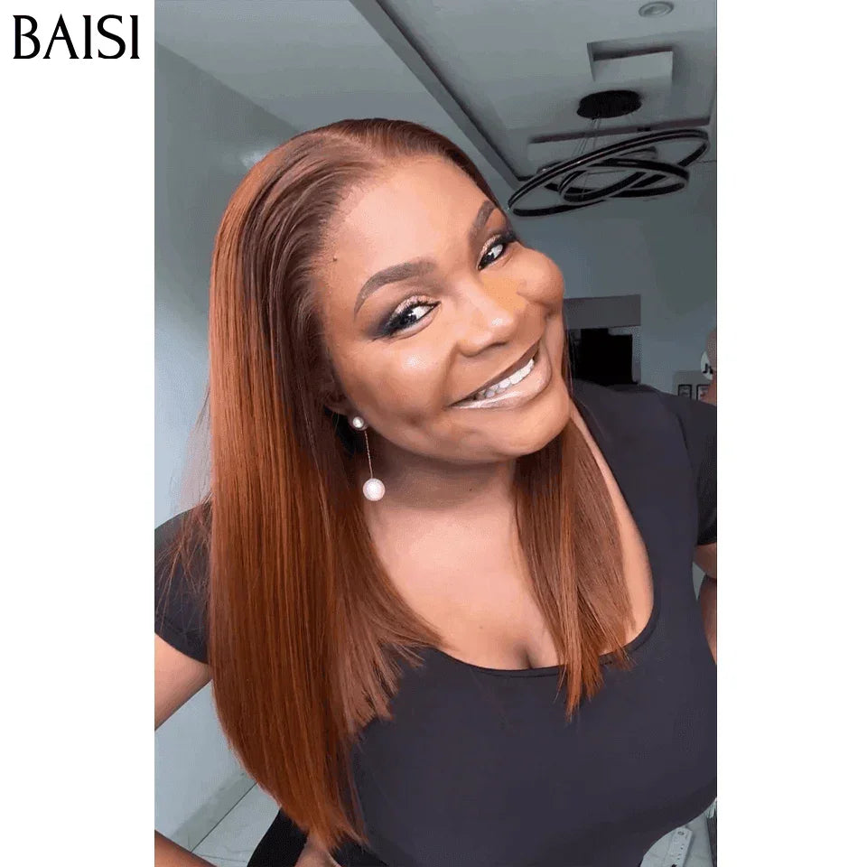 BAISI 2 Perruques 249€ 13X4 Bob Lisse marron et 4X4 Boucle egg wave 16 Pouces NOIR en 100% Cheveux Humains vietnam hair FR38