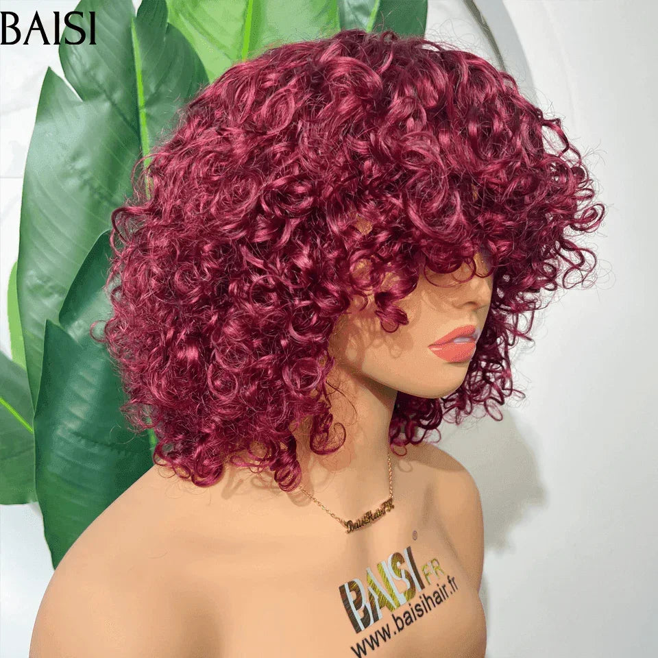 BAISI 1 pixie 69€ en couleur 1BT4/350# ou Bob Sans Colle Sans lace water wave et egg wave et afro en 100% Cheveux Humains BS65