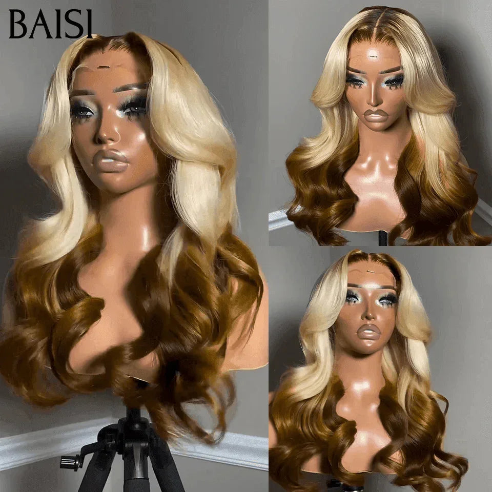 BAISI 13x4 Frontal Perruque 16 Pouces BOUCLES Body wave en couleur personnalisées 200% densité en 100% Raw Hair